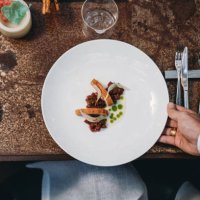 a waiter is serving a plate in an high-end restaurant - food stock pictures, royalty-free photos & images