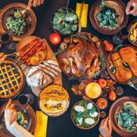 above view of beautiful table for thanksgiving - food stock pictures, royalty-free photos & images