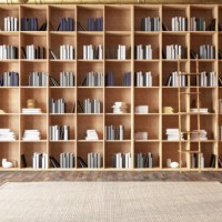 accueil bibliothèque concept étagères en bois remplies de livres - home decoration photos et images de collection