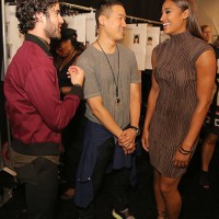Actor Darren Criss, designer Richard Chai, and professional basketball player Skylar Diggins backstage at the Richard Chai LOVE & Men's fashion show...