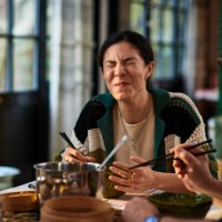 adopted daughter sharing meal with father - food stock pictures, royalty-free photos & images