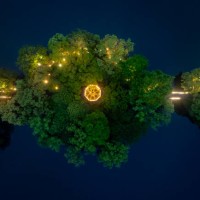 aerial photography of night view of traditional buildings along the waterside corridor - garden decoration stockfoto's en -beelden