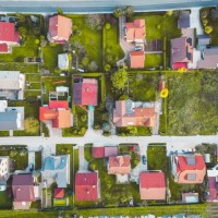 aerial view of a suburban neighborhood - garden decoration stock pictures, royalty-free photos & images