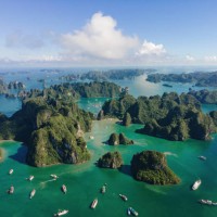 aerial view of halong bay in vietnam - travel stock pictures, royalty-free photos & images