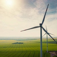 aerial view of wind turbines and agriculture field - food stock pictures, royalty-free photos & images