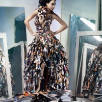 african american young woman fashion model in paper gown - fashion stock pictures, royalty-free photos & images