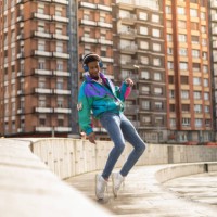 african man dancing listening to music in the city - fashion stock pictures, royalty-free photos & images