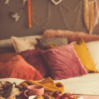 afternoon relaxation in bed - home decoration stock pictures, royalty-free photos & images
