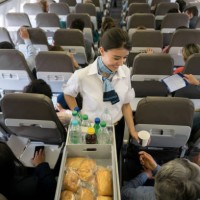 air hostess serving food and drinks onboard - food stock pictures, royalty-free photos & images