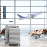 airport waiting area with luggages, empty seats and blurred background - travel stock pictures, royalty-free photos & images