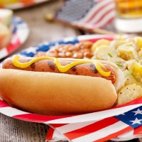 all american hotdog and a beer - garden decoration stock pictures, royalty-free photos & images