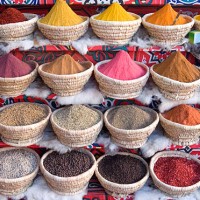an egyptian spice market with baskets full of spice - food stock pictures, royalty-free photos & images