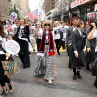 Anna Wintour marches up Broadway with the Council of Fashion Designers of America during the Fashion for Our Future March on September 06, 2024 in...