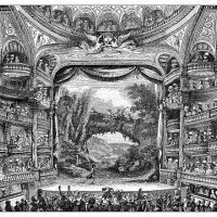 antique illustration of 18th century interior of paris theatre - home decoration stock illustrations