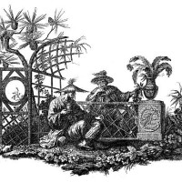 antique illustration of a scene with far eastern setting - garden decoration stock illustrations