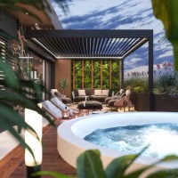 appartement de luxe terrasse avec jacuzzi bain à remous - home decoration photos et images de collection