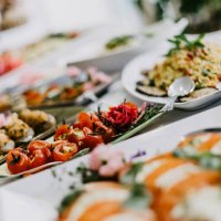 appetizer dishes on the buffet at a party - food stock pictures, royalty-free photos & images