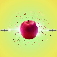 apple in the lab. image what something new food will create. - food stockfoto's en -beelden