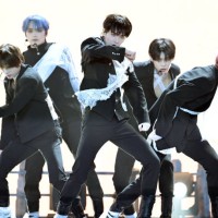 April 01: TXT attends TXT's new mini album 'minisode 3: TOMORROW' showcase at Hwajung Fitness Center in Seongbuk-gu on April 01, 2024 in Seoul, South...
