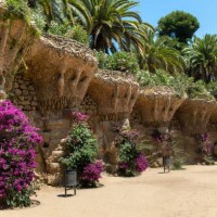 arcade in park guell - garden decoration stock pictures, royalty-free photos & images