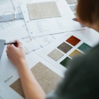 architect designing material samples in creative design studio for project planning - home decoration stock pictures, royalty-free photos & images