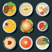 arrangement of cooked and salted dishes - food stock illustrations