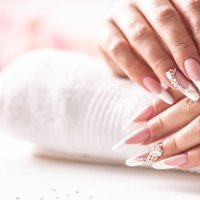 art gel nails made for the bride for her wedding moments. - nails art stock pictures, royalty-free photos & images