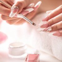 art manicure drop of gel, woman applies gel with brush on nails. - nails art stock pictures, royalty-free photos & images