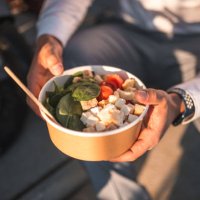 asian businessman and takeaway bowls - junk food stock pictures, royalty-free photos & images