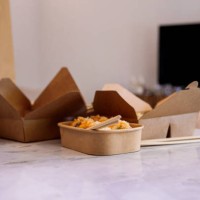 asian food in eco friendly paper packaging boxes on a table - junk food stock pictures, royalty-free photos & images