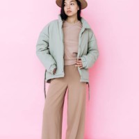 asian model woman posing in new collection outerwear studio shot - fashion stock pictures, royalty-free photos & images