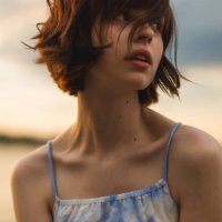 asian woman on sunset sky background. bobbed hair. weekend activities - hairstyle stock pictures, royalty-free photos & images