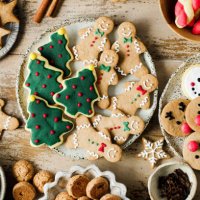 assorted christmas cookies on festive table - food stock pictures, royalty-free photos & images
