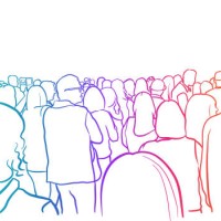audienc erear view crowd rainbow - concert stock illustrations