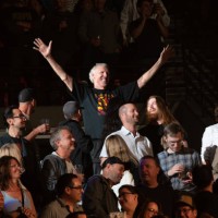 Audience member and former NBA star Bill Walton is introduced during Pearl Jam's performance live at Viejas Arena at San Diego State University on...