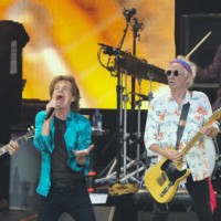 August 2022, Berlin: Ron Wood , Mick Jagger and Keith Richards of the band Rolling Stones perform during the anniversary tour 
