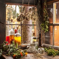 austria, salzburg country, various herbal oils and herbs in old hut - home decoration stock pictures, royalty-free photos & images