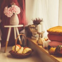 autumn decor in bedroom - home decoration stock pictures, royalty-free photos & images