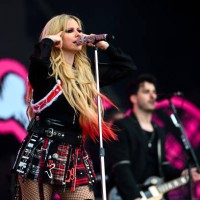 Avril Lavigne performs on the Pyramid stage during day five of Glastonbury Festival 2024 at Worthy Farm, Pilton on June 30, 2024 in Glastonbury,...