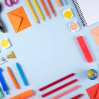 back to school knolling with school supplies - home decoration stock pictures, royalty-free photos & images