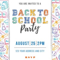 back to school party invitation template - junk food stock illustrations