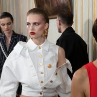 Backstage at the Schiaparelli fashion show at the Italian Embassy Residence in Paris during Paris Fashion Week, September 28 2023.