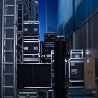 backstage, trusses, and stacked organizer boxes - concert stock pictures, royalty-free photos & images
