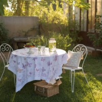 backyard dining table with lemonade and fruits in the garden - garden decoration photos et images de collection