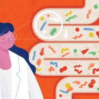 bad bacteria gut under inspection - junk food stock illustrations