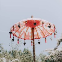 balinese umbrella - garden decoration stock pictures, royalty-free photos & images