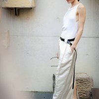 Bambi Northwood-Blyth wearing Bianca Spender white top, beige skirt and black belt during Australian Fashion Week 2025 on May 14, 2025 in Sydney,...