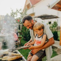 barbecue party in our backyard - food stock pictures, royalty-free photos & images