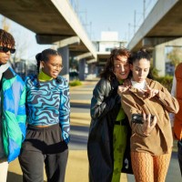 barcelona friends walking and taking selfie - fashion stock pictures, royalty-free photos & images