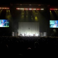 Bassist/keyboardist Sam Kiszka, singer Josh Kiszka, drummer Danny Wagner and guitarist Jake Kiszka of Greta Van Fleet perform at Allegiant Stadium on...